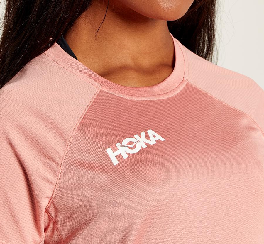 Top Hoka One One Mujer Rosas - Performance Short Sleeve - EXTZ48315